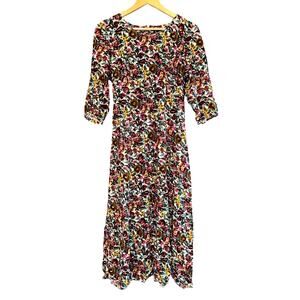 Vintage Jamie Brooke Floral Midi Dress Womens Medium Cottage Lace Up Back Spring